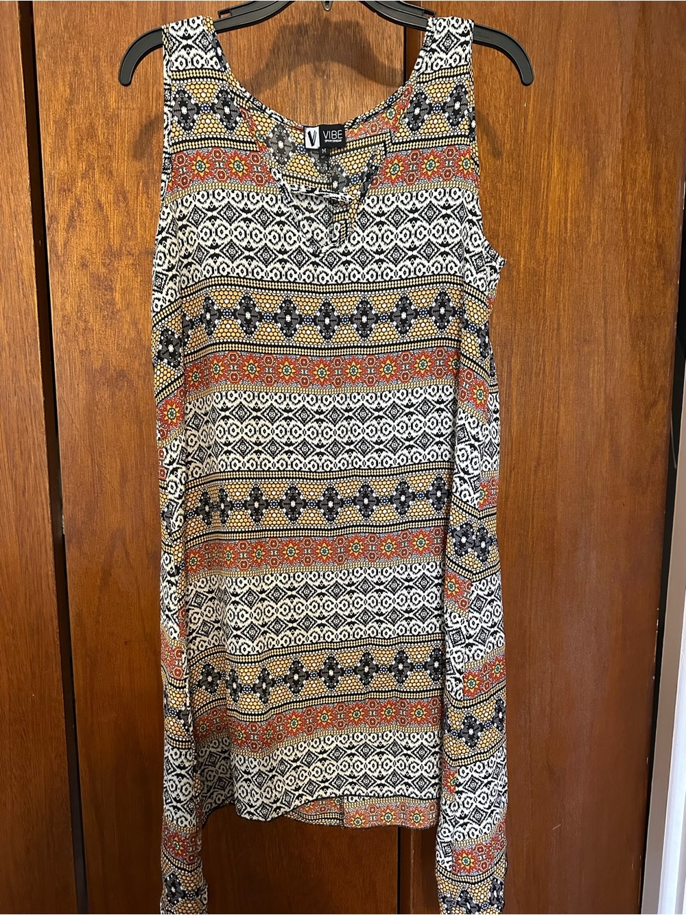 Vibe Sleeveless Mini Dress in Black, White & Orange
